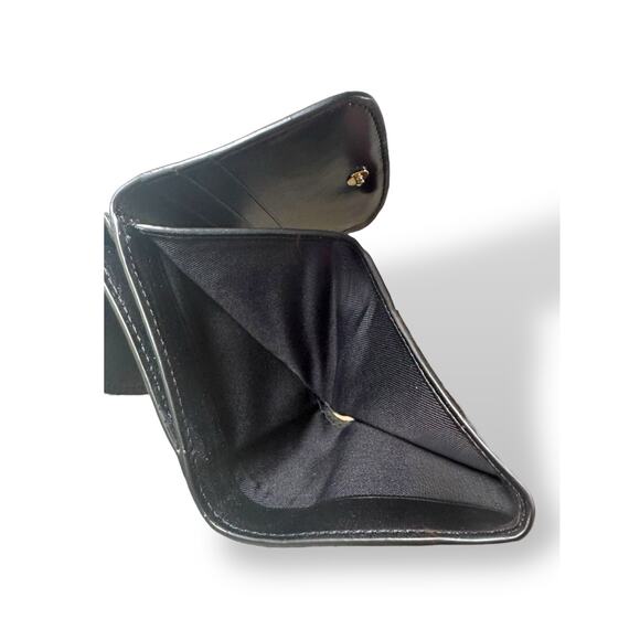 Coach Small Tri-Fold Wallet Black Leather & Signature Canvas Card Holder - Picture 10 of 13